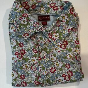 Tommy Hilfiger Red Label Denim Long Sleeve Shirt XXL Flowers Contrasting‎ Cuffs